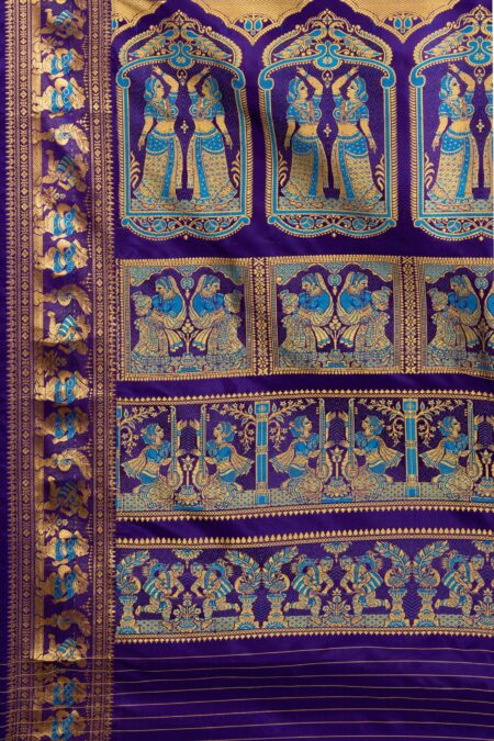 Baluchari Purple Silk Saree with Mina work - Image 4