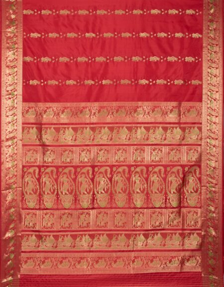 Baluchari Zari Meena Silk Saree - Red - Image 4