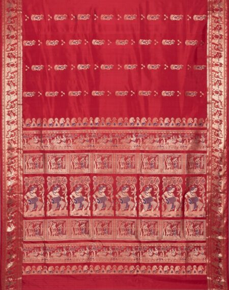 Baluchari Zari Meena Silk Saree  Red - Image 4