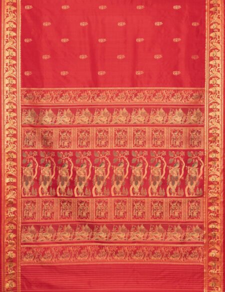 Baluchari Meena Silk Saree Red - Image 4