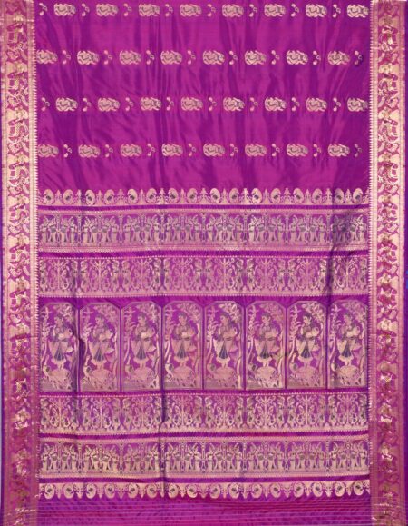 Baluchari Zari Meena Silk Saree Purple - Image 4