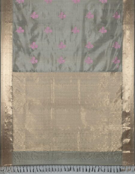 Baluchari Zari Meena Silk Saree - Grey - Image 3
