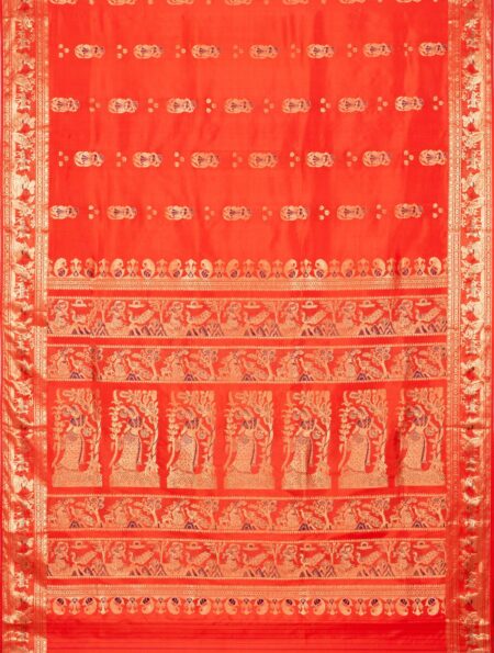 Baluchari Zari Meena Silk Saree - Red - Image 4