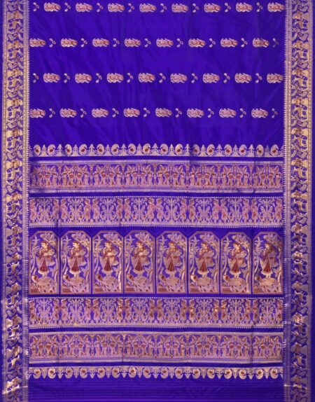 Baluchari Zari Meena Silk Saree Blue - Image 4