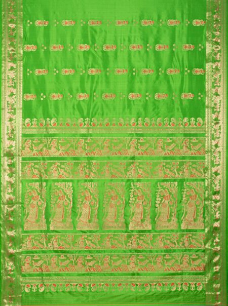 Baluchari Zari Meena Silk Saree Green - Image 4