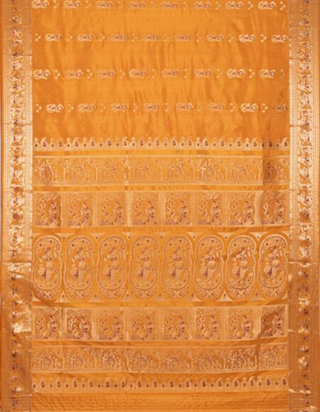 Baluchari Zari Meena Silk Saree Mustard Yellow - Image 4