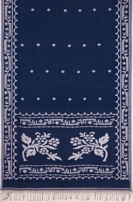 Muslin Jamdani Saree in Indigo Colour - Image 4