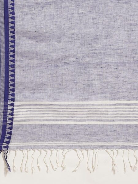 Handwoven White Linen Saree - Image 4