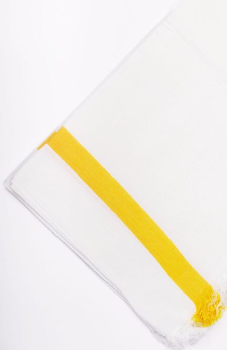 Handwoven White & Yellow Cotton Gamchha - Image 2