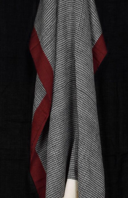 Handwoven Black Jamdani Woolen Shawl with Red Border