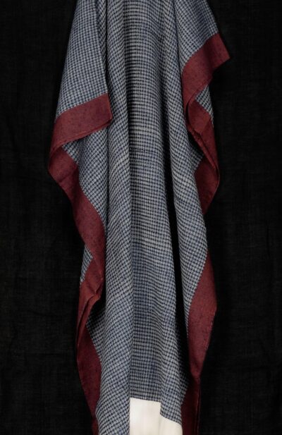 Handwoven Blue Jamdani Woolen Shawl with Red Border
