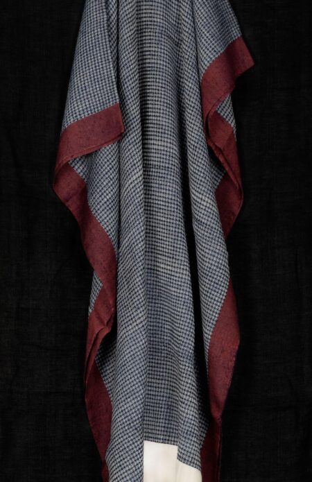 Handwoven Blue Jamdani Woolen Shawl with Red Border