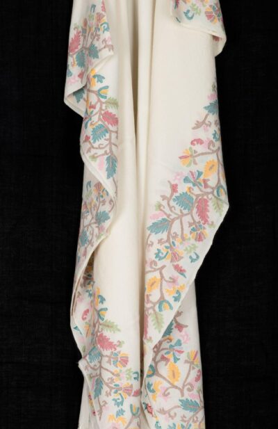 Handwoven Off white Meenakari Jamdani Woolen Shawl
