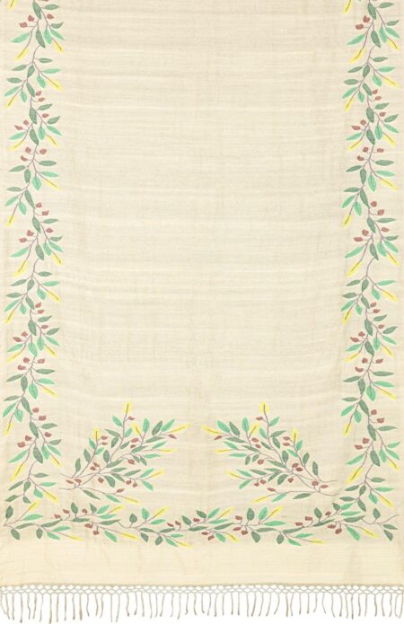 Handwoven Off-White Jamdani Woolen Shawl - Image 3