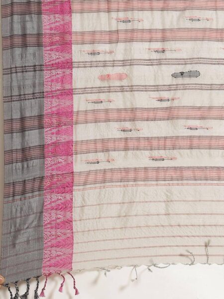 Dhaniakhali Tussar silk Saree in Grey Pink - Image 3