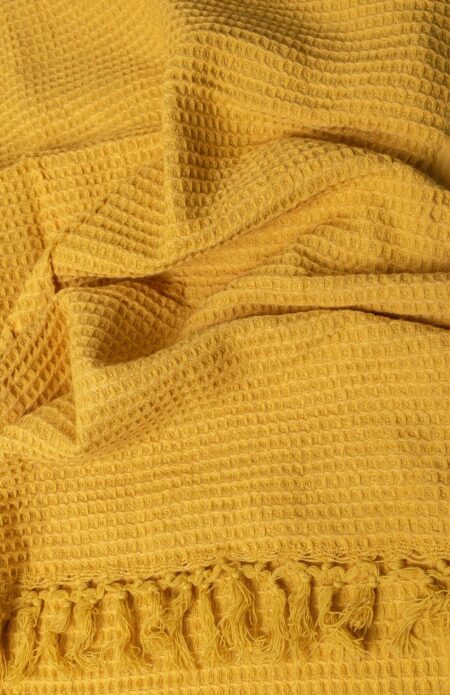 Handwoven yellow honeycomb cotton bath towel - Image 2