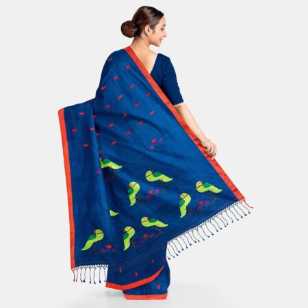 Handwoven Tangail Silk Saree-Blue - Image 4