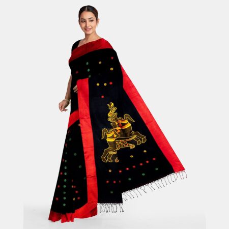 Handwoven Tangail Black Silk Saree - Image 3
