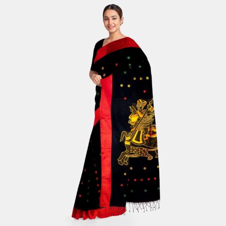 Handwoven Tangail Black Silk Saree - Image 2