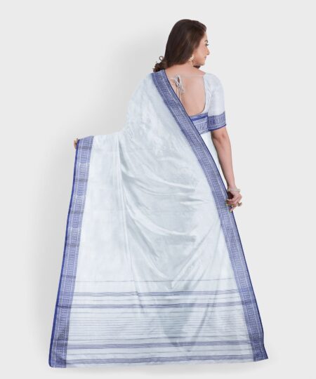 Handwoven Indigo Santipuri Silk Saree - Image 4