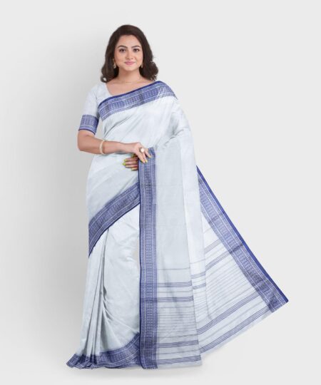 Handwoven Indigo Santipuri Silk Saree - Image 2