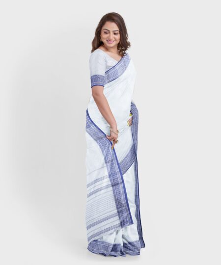 Handwoven Indigo Santipuri Silk Saree - Image 3
