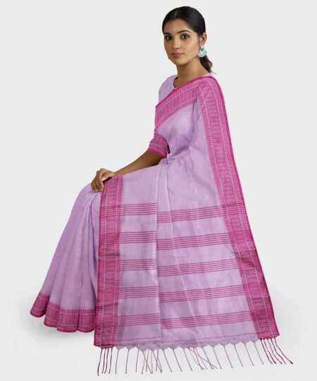 Handwoven Pink Santipuri Silk Saree - Image 3