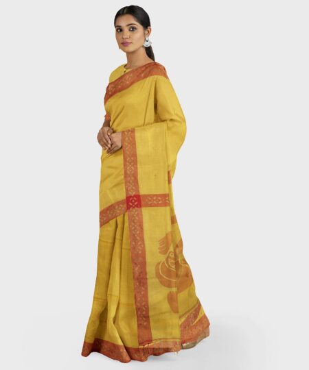 Handwoven Yellow silk jamdani saree - Image 2
