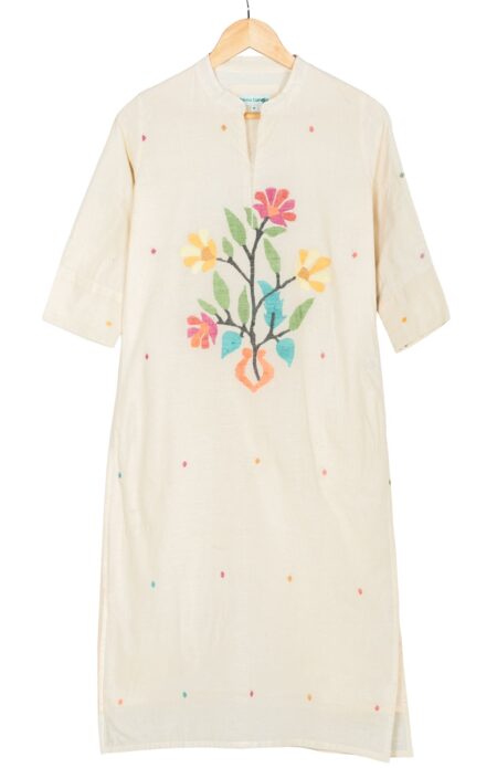 Handwoven White Cotton Jamdani Kameez for Women