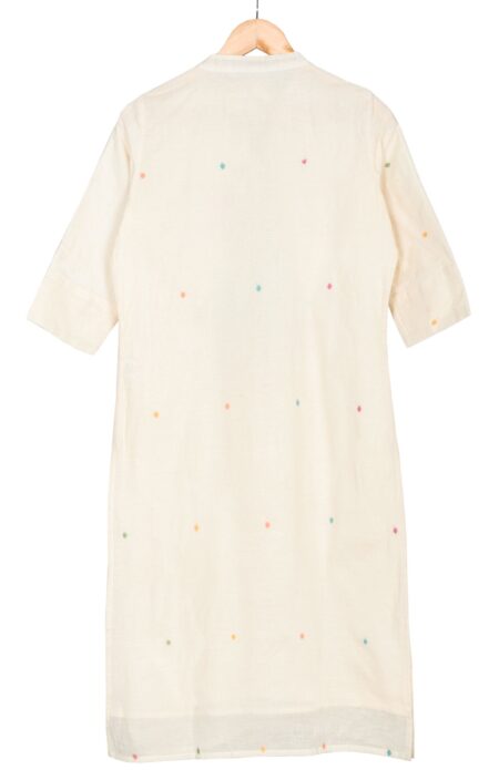 Handwoven White Cotton Jamdani Kameez for Women - Image 2