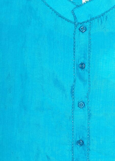Handwoven Garod Silk Kurta in Turquoise Blue (Slim Fit) - Image 3