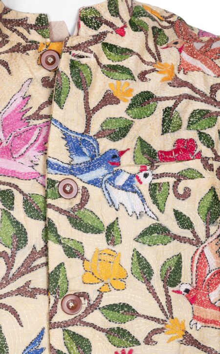 Handloom Jacket with Kantha Embroidery on Tussar Silk - Image 3