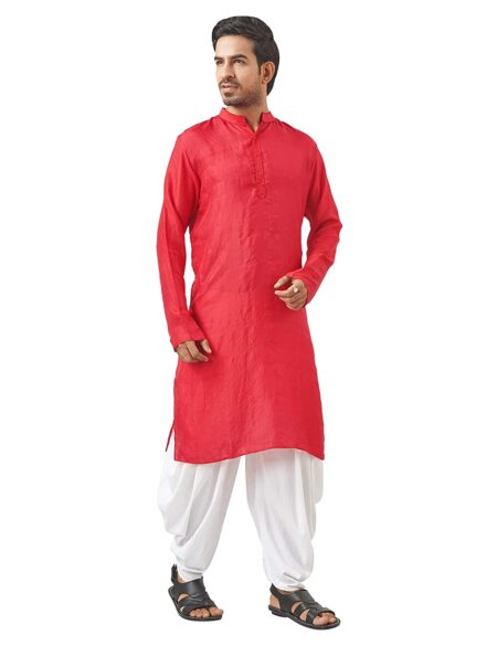 Handwoven Garod Silk Kurta in Red (Slim Fit) - Image 4