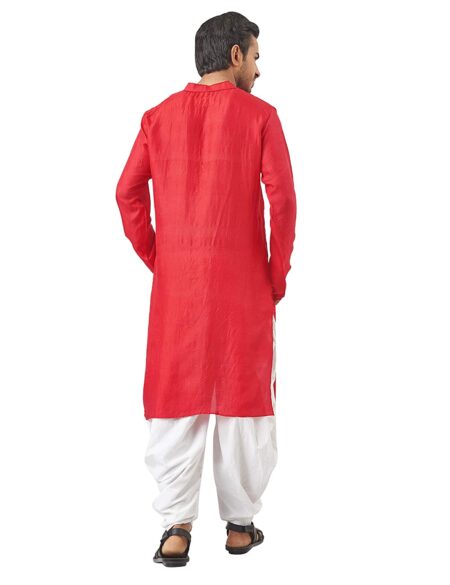 Handwoven Garod Silk Kurta in Red (Slim Fit) - Image 3