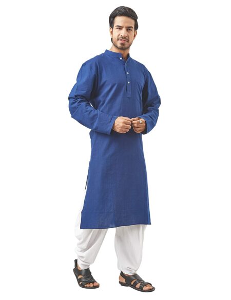 Handwoven Cotton Kurta in Indigo - Image 4