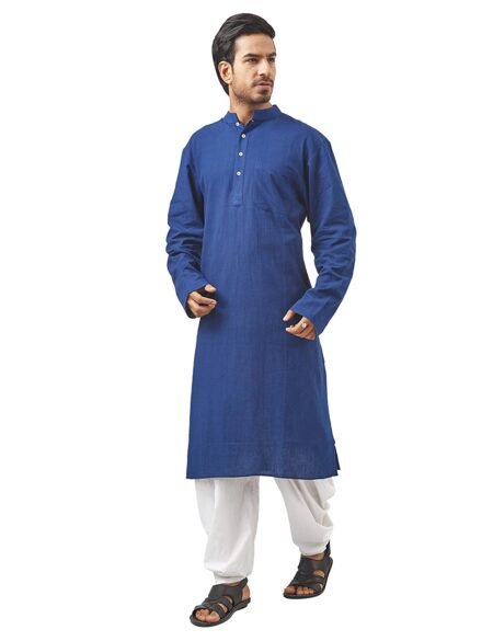 Handwoven Cotton Kurta in Indigo - Image 2