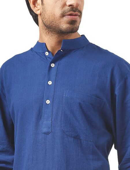 Handwoven Cotton Kurta in Indigo - Image 5