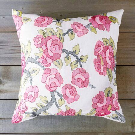 Jamdani-style Floral Hand-Prints on Canvas - Cushion Cover - Image 2
