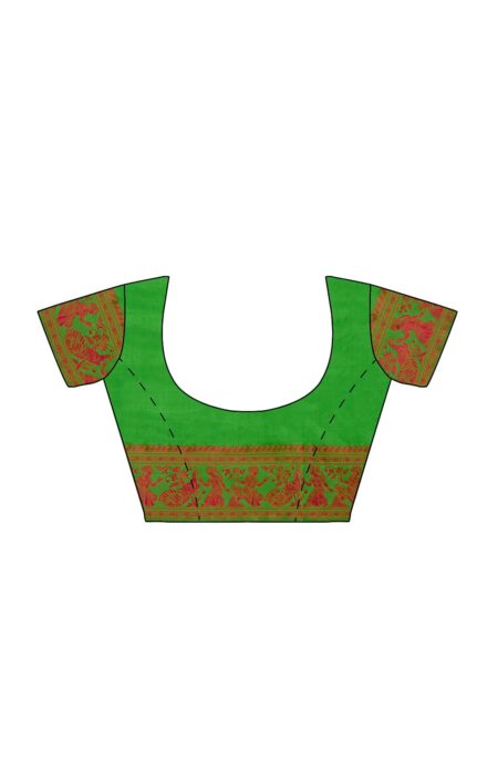 Baluchari Silk Saree - Green - Image 4