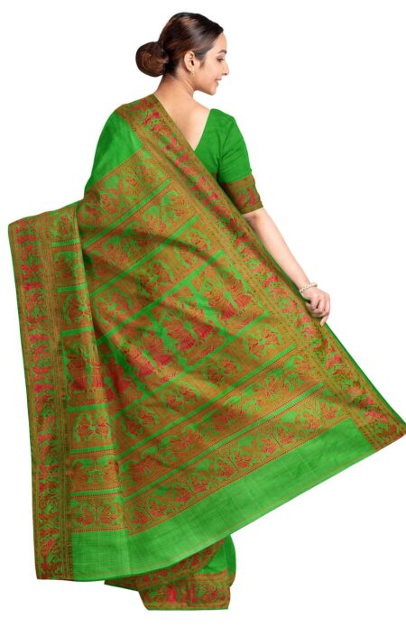 Baluchari Silk Saree - Green - Image 2