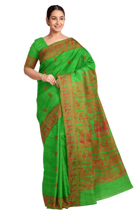 Baluchari Silk Saree - Green - Image 3
