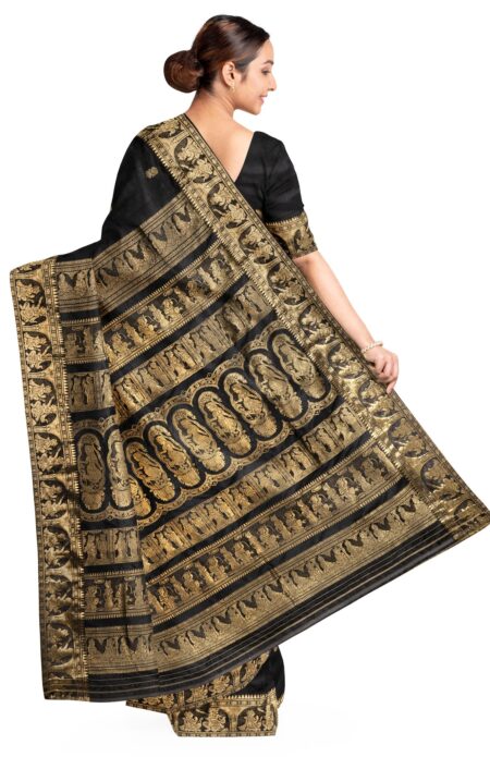 Handwoven Baluchari Silk Saree Black - Image 3