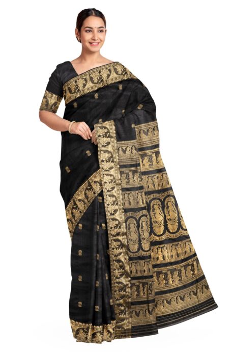 Handwoven Baluchari Silk Saree Black - Image 2