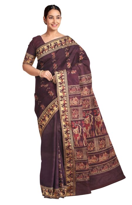 Baluchari Silk Saree - Maroon - Image 2