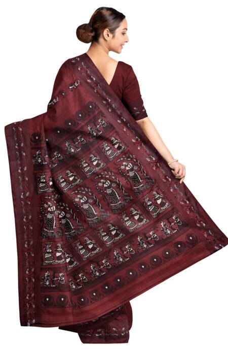 Baluchari Silk Saree - Maroon - Image 3