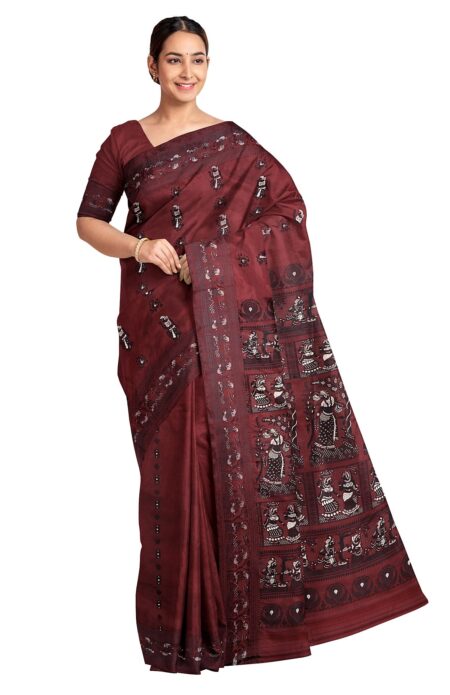 Baluchari Silk Saree - Maroon - Image 2