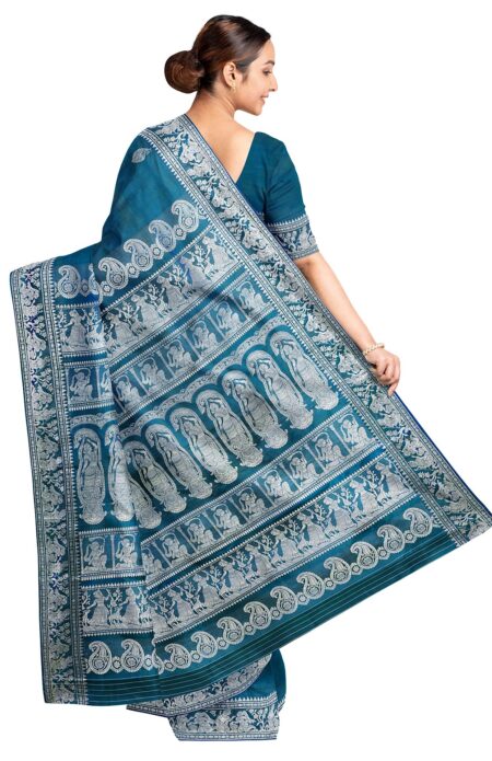 Baluchari Silk Saree - Turquoise - Image 2