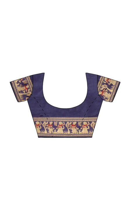 Baluchari Silk Saree - Blue - Image 4