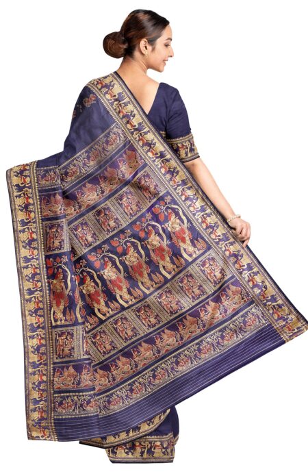 Baluchari Silk Saree - Blue - Image 3
