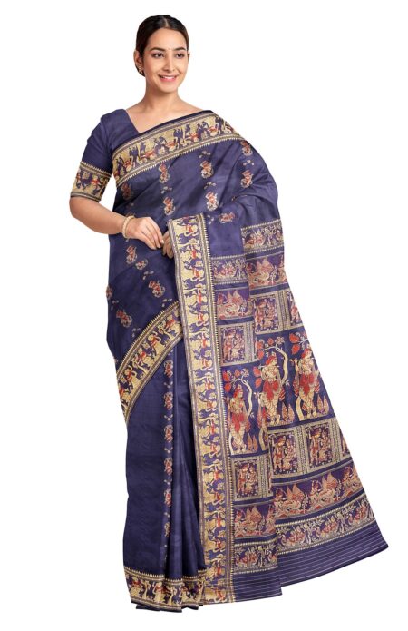 Baluchari Silk Saree - Blue - Image 2